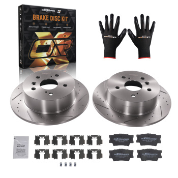 Rear Brake Rotors + Ceramic Brake Pads compatible for Toyota Avalon 2008-2012 compatible for Camry 2007-11