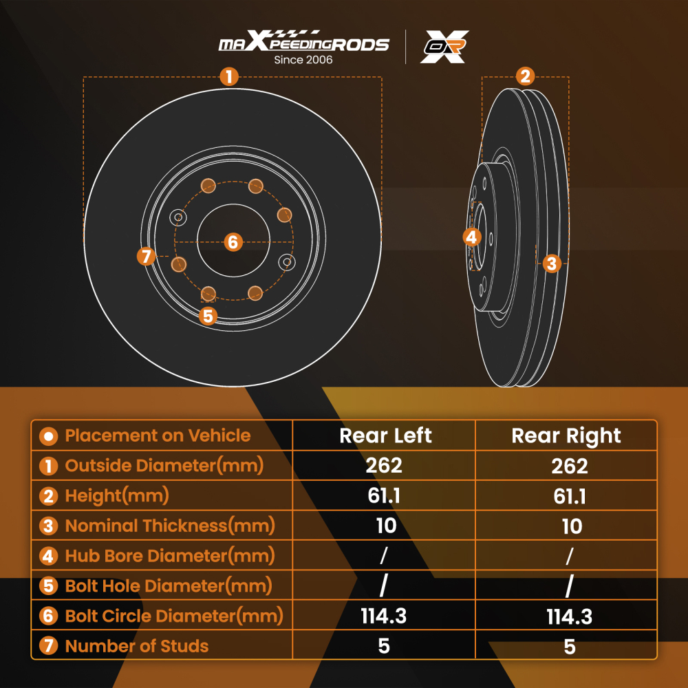 Pair Rear Brake Discs LeftRight compatible for Hyundai i30 FD 2007-2011 584111H300 10mm