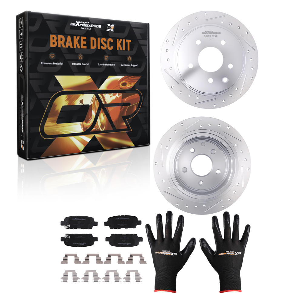 Rear Drilled Brake Rotors+Ceramic Brake Pads Kit compatible for Nissan Juke 2011-17 S-31312