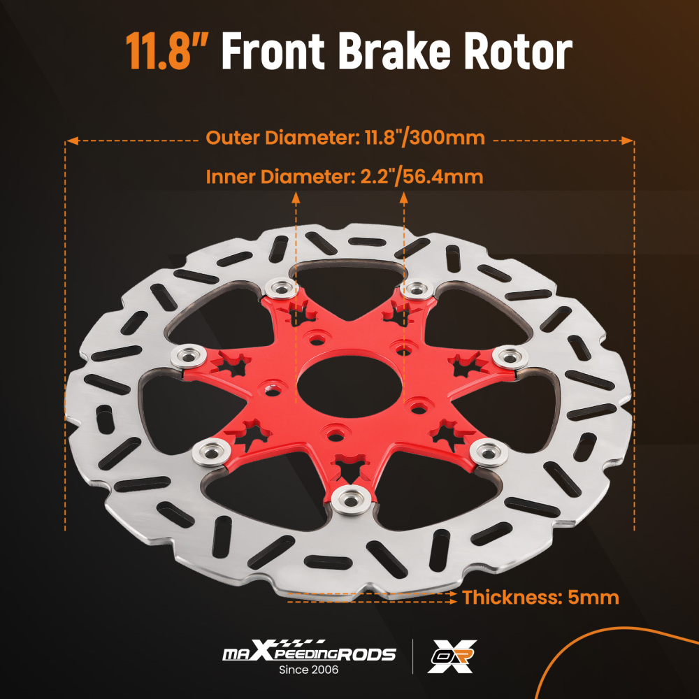 11.8 Front Brake Rotor Disc compatible for Harley-Davidson Touring 08-19 Trike 09-19 Red