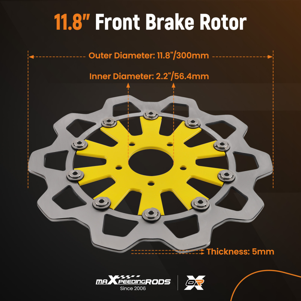 11.8in Front Floating Brake Rotor compatible for Harley-Davidson Trike 2009-19 Dyna 2006-17