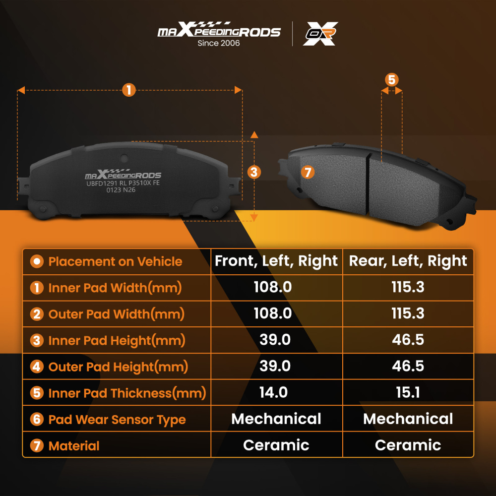 FrontRear Ceramic Brake Pads Kit compatible for Lexus RX350 RX450h 2010-2015 w/Hardwares