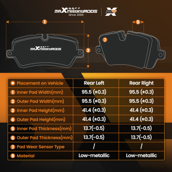 4pcs Rear Brake Pads compatible for Mercedes-Benz A-Klasse 2004-2012 /B-Klasse 2005-2011