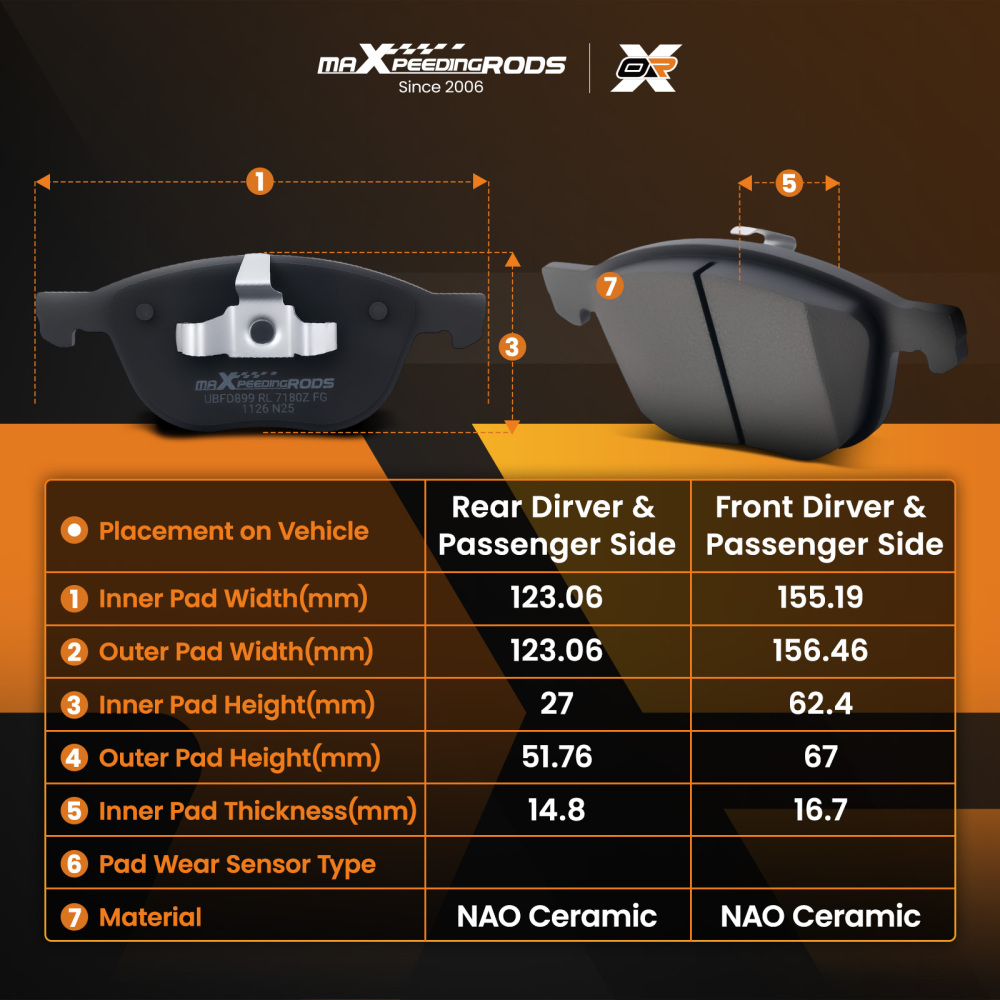 Front Rear Ceramic Brake Pads Set compatible for Ford Escape/Focus/Transit Connect 2012-18