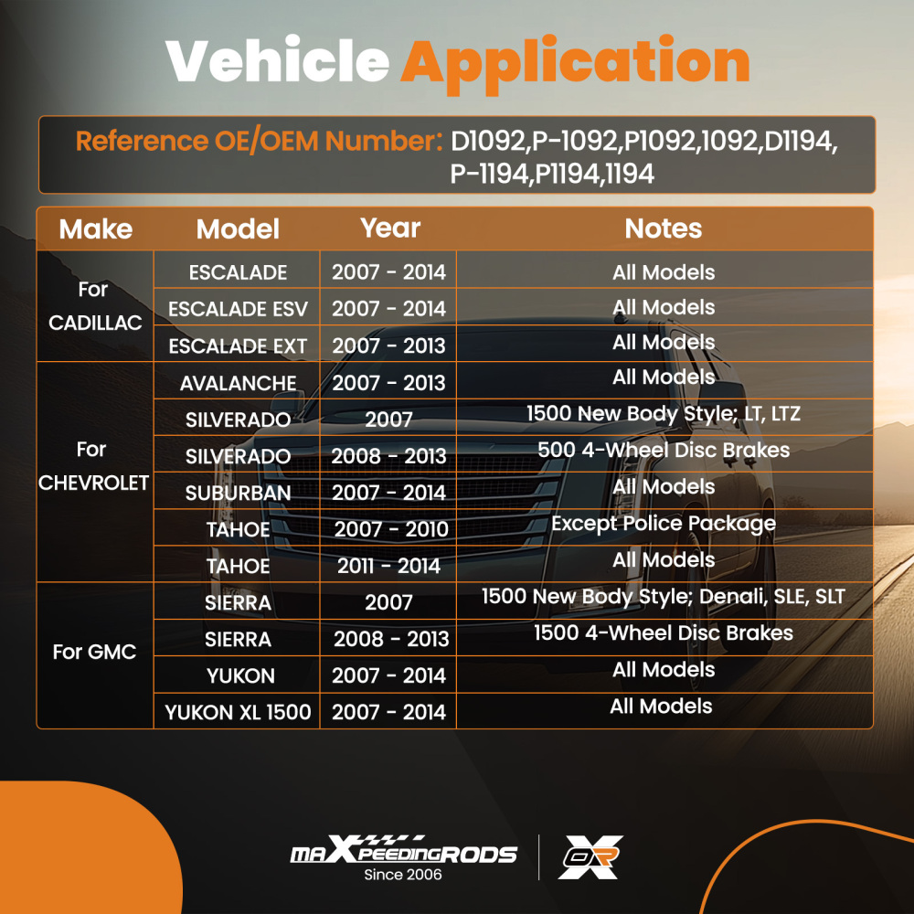 Frontrear Ceramic Brake Pads Kit compatible for Cadillac Escalade/GMC Yukon Sierra 1500