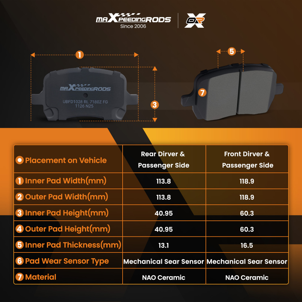 Front Rear Ceramic Brake Pads Set compatible for Chevrolet Malibu 2006-2012 P-1160 P-1033
