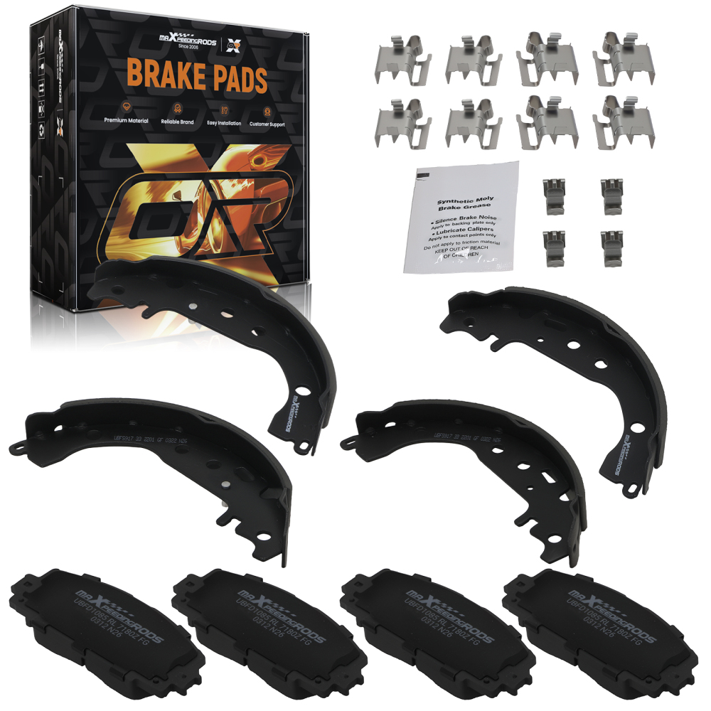Front Rear Ceramic Brake Pads and Drum Shoes Kit compatible for Toyota Yaris 2006-2014 1184