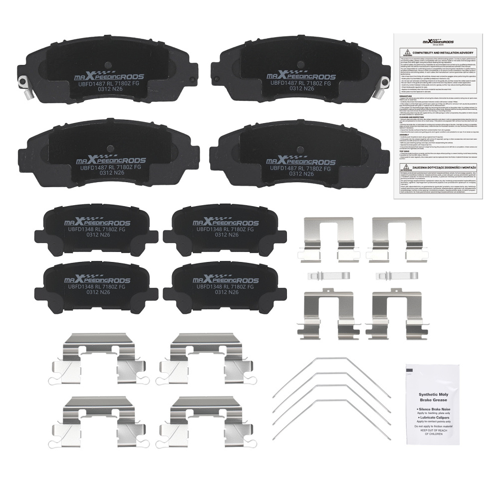 Front Rear LR Disc Brake Pads Kit compatible for Honda Odyssey 2011-2017 w/ Pad Shims