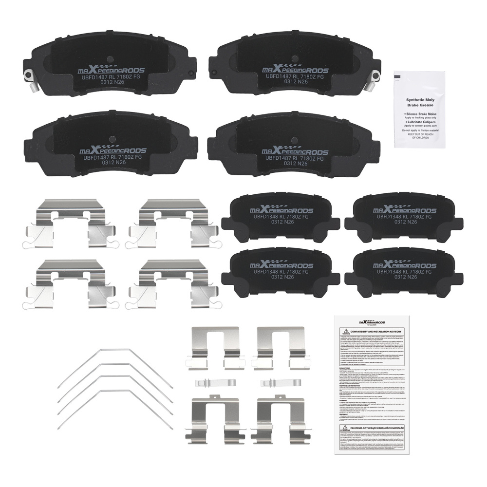Front Rear LR Disc Brake Pads Kit compatible for Honda Odyssey 2011-2017 w/ Pad Shims