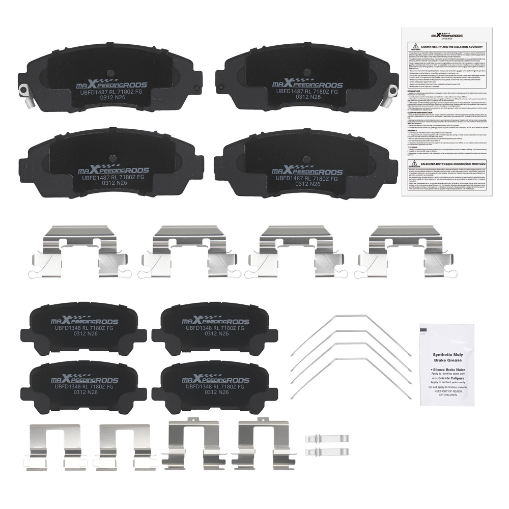 Front Rear LR Disc Brake Pads Kit compatible for Honda Odyssey 2011-2017 w/ Pad Shims