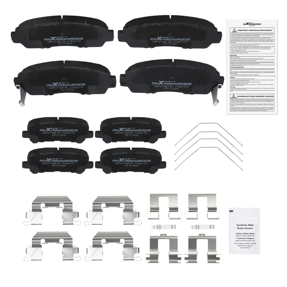 Front Rear LR Disc Brake Pads Kit compatible for Honda Odyssey 2011-2017 w/ Pad Shims