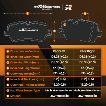 Rear Brake Pads Set compatible for Vauxhall Insignia/Compatible for Opel Insignia 2008-2017 13237765
