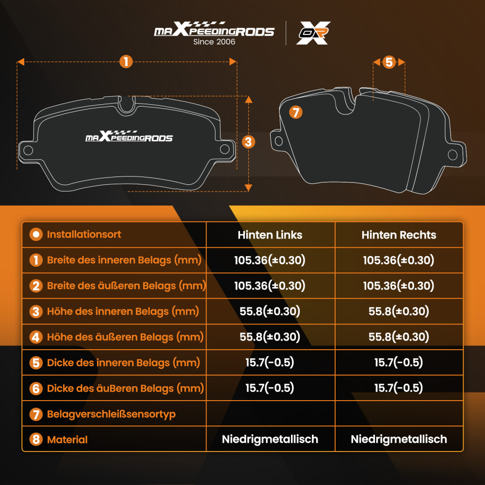 Rear Brake Pads DirverPassenger compatible for VW Touran 2003-2015/Tiguan 2007-2018