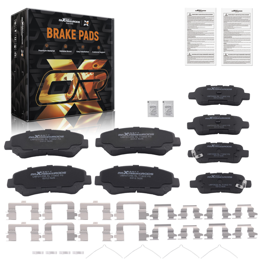 Front Rear Ceramic Brake Pads Set compatible for Nissan Juke Nismo RS 2014-17/Rogue 2008-13