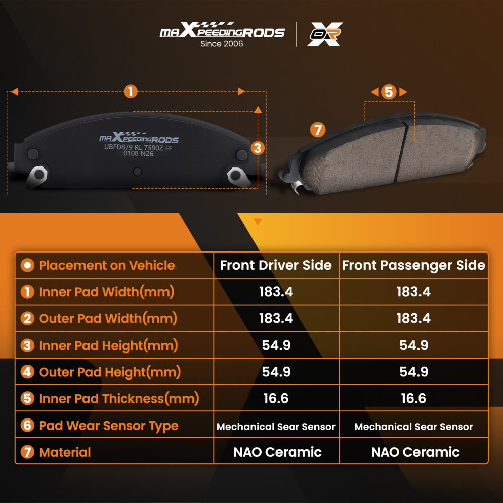 Front Ceramic Brake Pads Set compatible for Chrysler 200 2013-2014/Compatible for Chrysler 300 2005-2019
