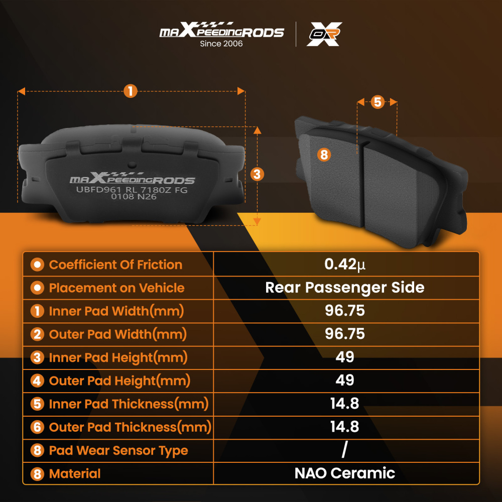 Rear Ceramic Brake Pads Set compatible for Toyota Camry 2007-2023 Matrix 2009-2013 D1212