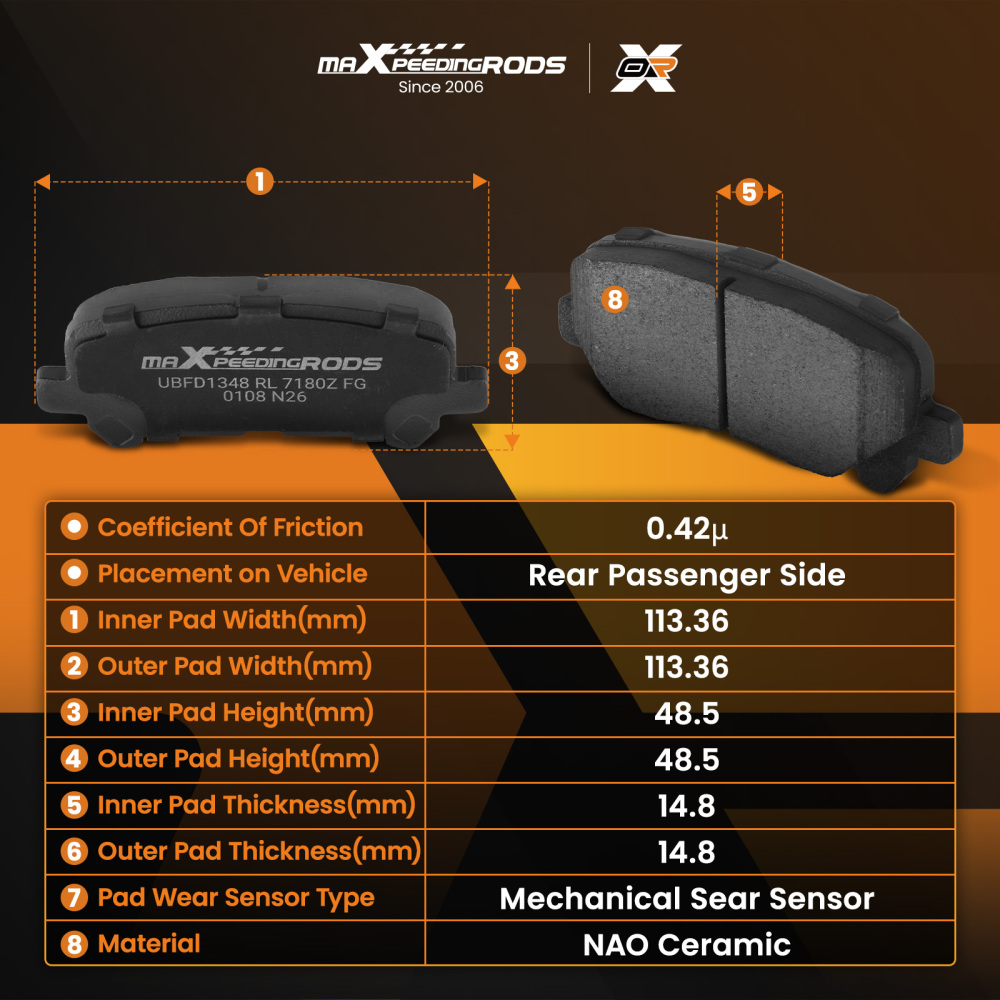 4pcs Rear Ceramic Brake Pads Kit compatible for Acura MDX ZDX compatible for Honda Odyssey Pilot D1281