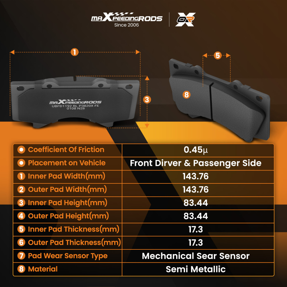 Front Brake Pads Set compatible for Lexus LX570 /Compatible for Toyota Land Cruiser 2008-2021 P1303 D1303