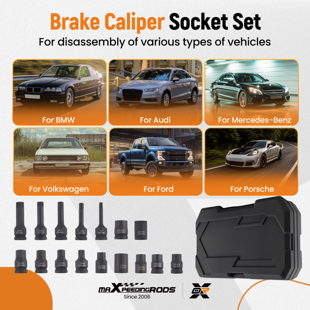 16pcs Brake DiscCaliper Socket Set compatible for VW Audi Benz compatible for BMW Porsche