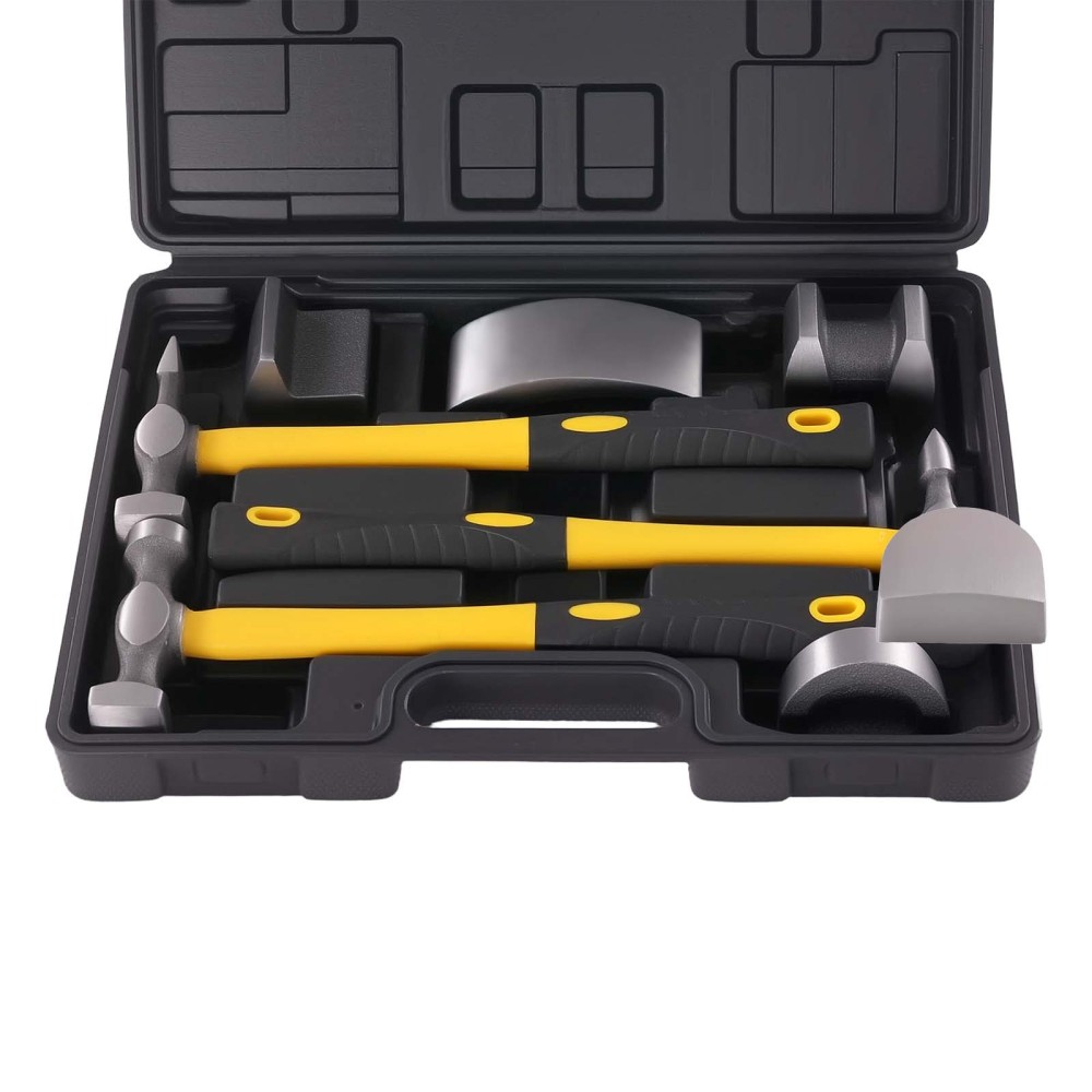 7pc Car Dent Repair Kit Body Hammer Dolly Set Panel Beating Tool Steel