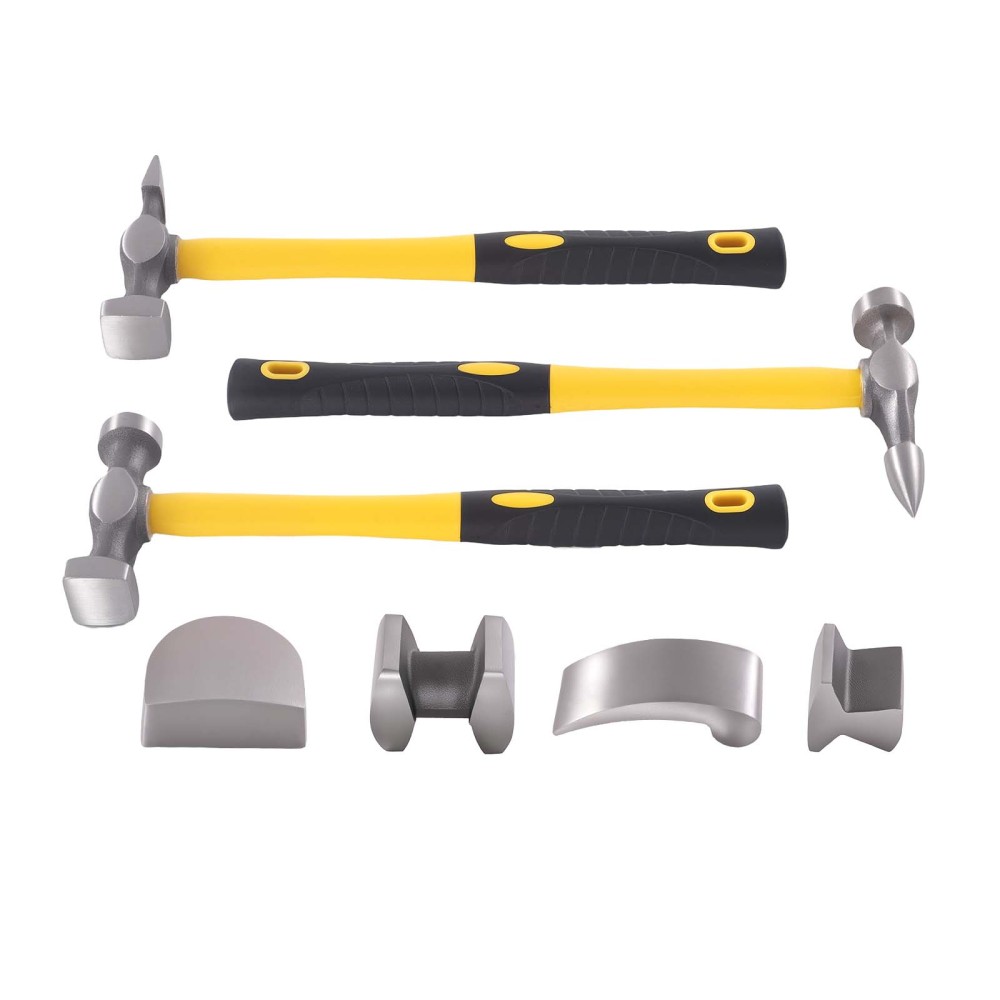 7pc Car Dent Repair Kit Body Hammer Dolly Set Panel Beating Tool Steel