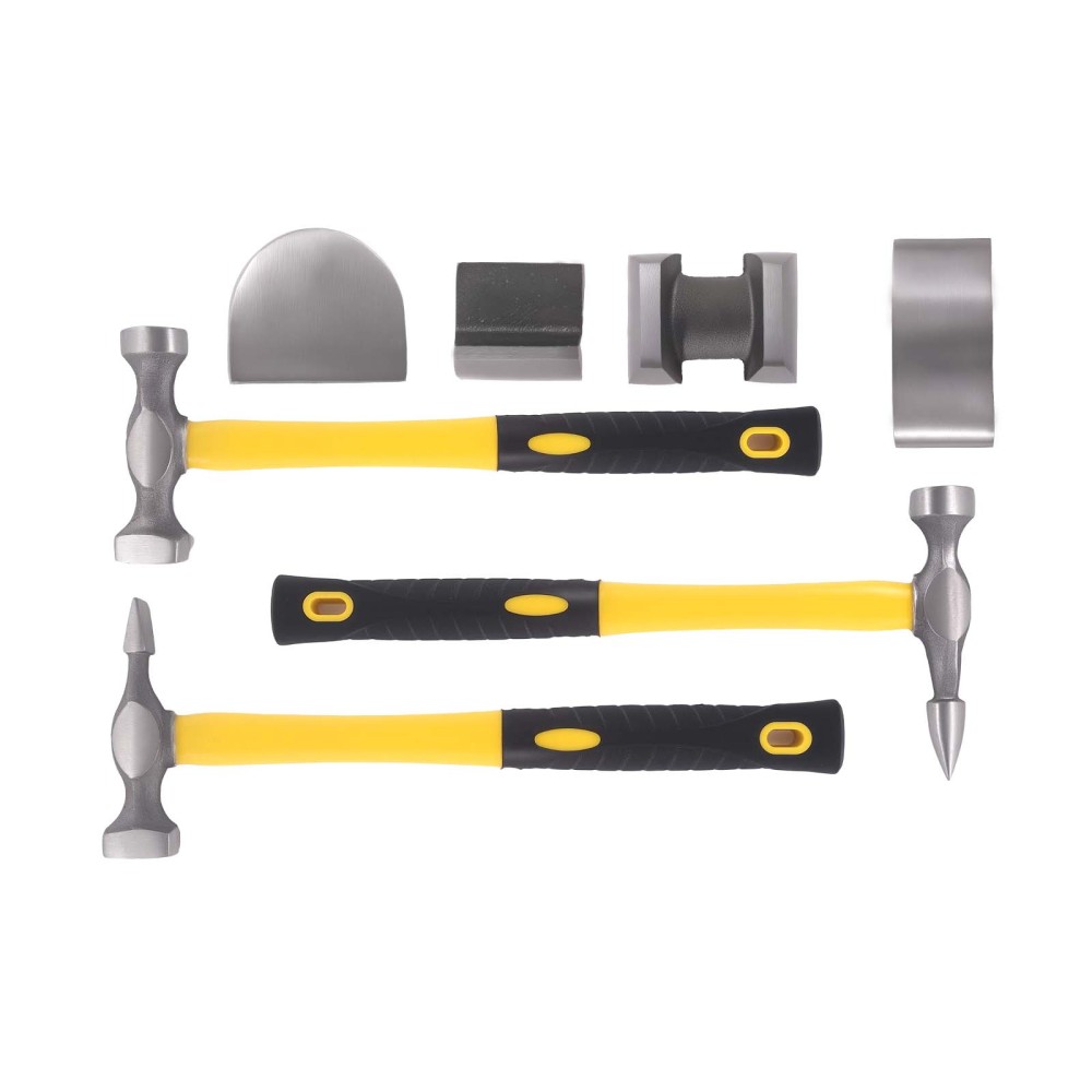 7pc Car Dent Repair Kit Body Hammer Dolly Set Panel Beating Tool Steel