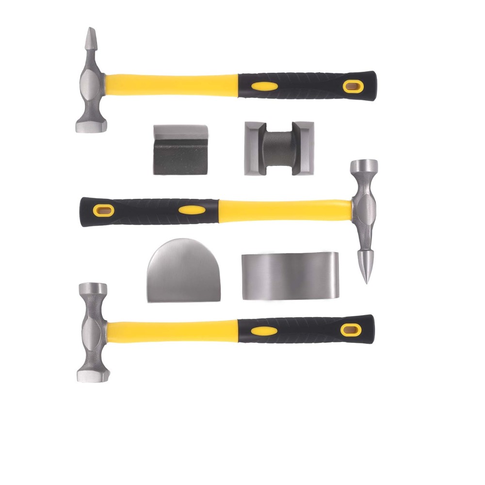 7pc Car Dent Repair Kit Body Hammer Dolly Set Panel Beating Tool Steel
