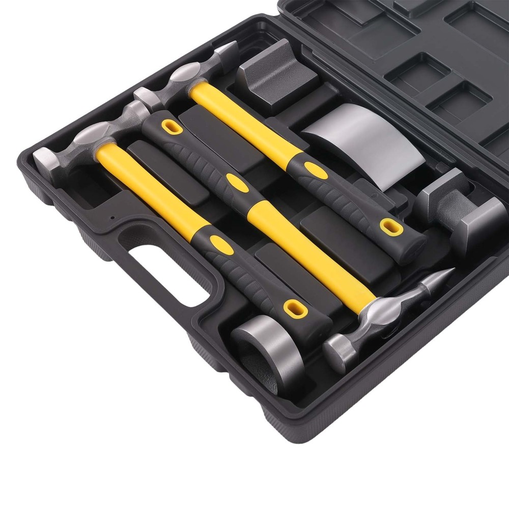 7pc Car Dent Repair Kit Body Hammer Dolly Set Panel Beating Tool Steel