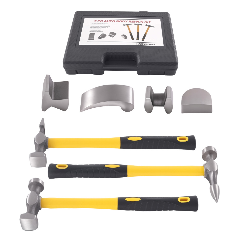 7pc Car Dent Repair Kit Body Hammer Dolly Set Panel Beating Tool Steel