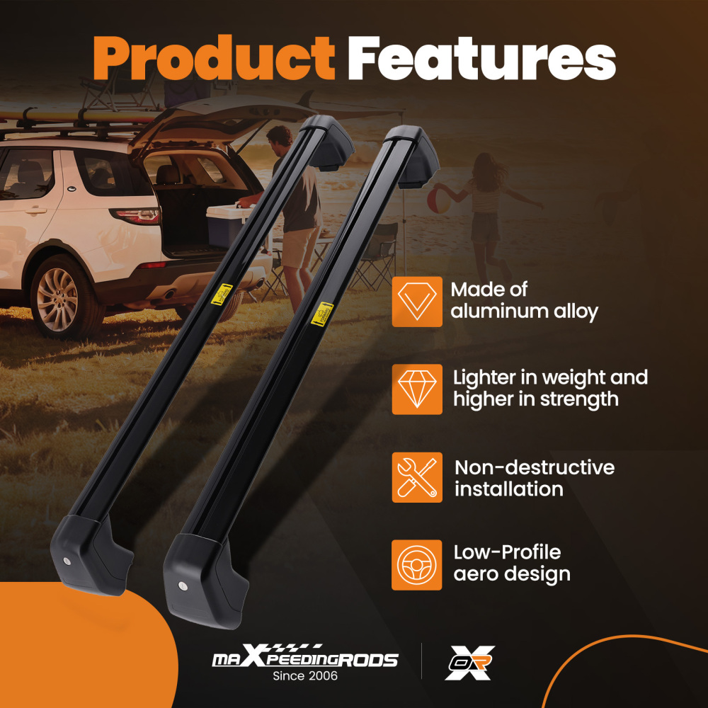 Aluminum Cargo Roof Bars compatible for Land Rover Discovery 5 2017-2024 Black 45KG Load