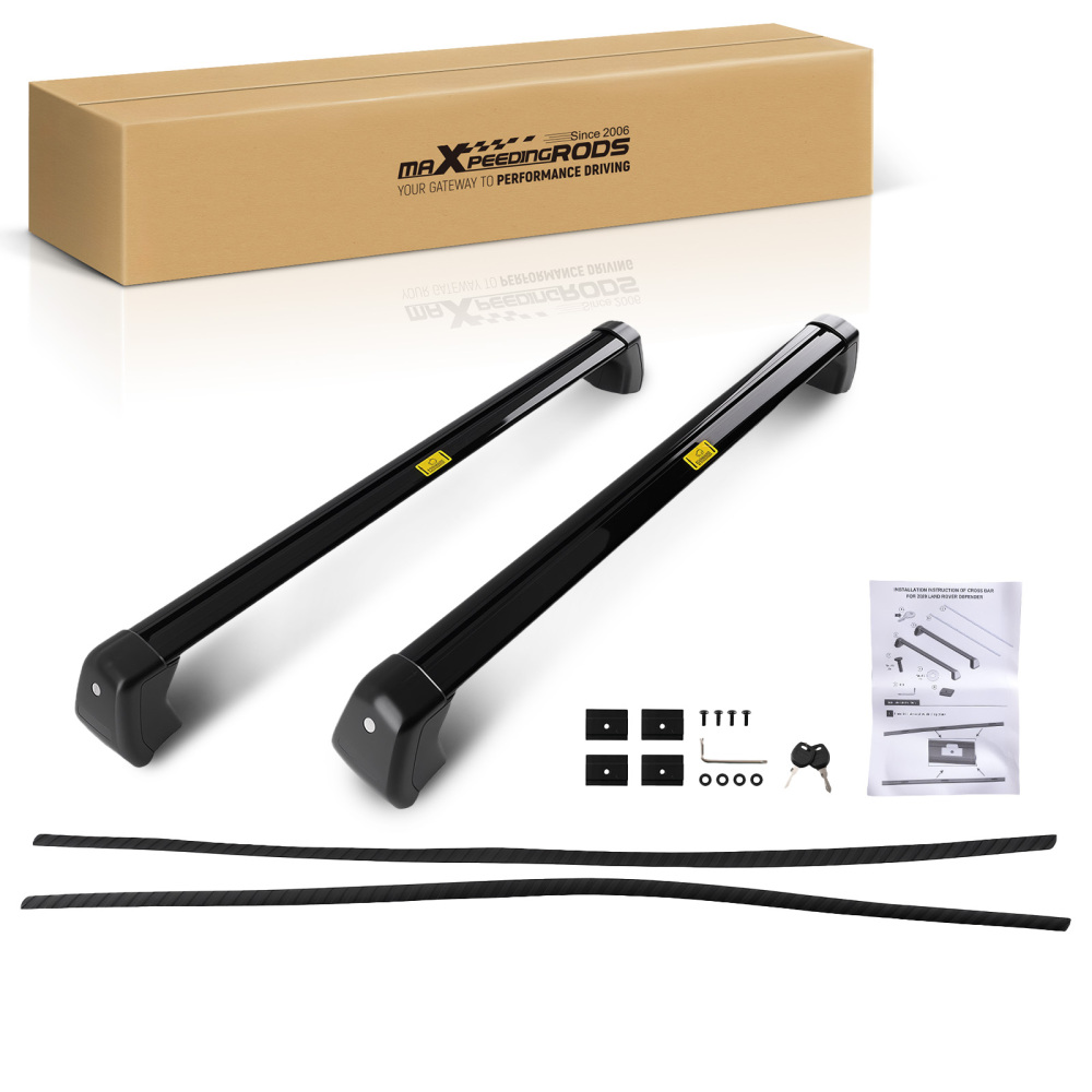 Black Aluminium Roof Cross Bars Pair Storage compatible for Land Rover Defender 90 L663 20+