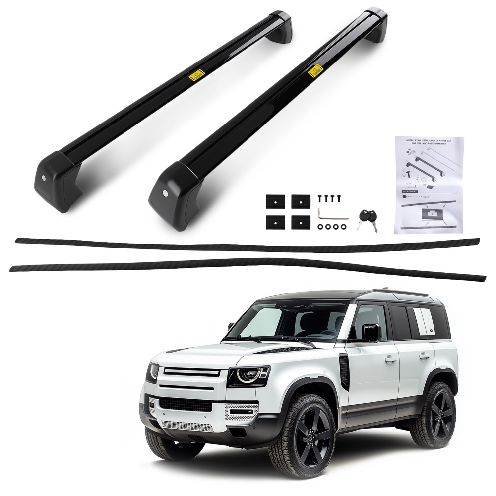 Black Aluminium Roof Cross Bars Pair Storage compatible for Land Rover Defender 90 L663 20+