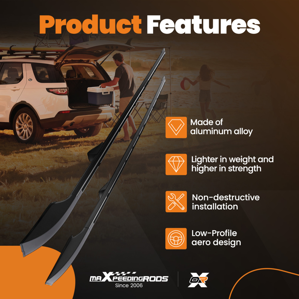 Aluminium Extended Roof Rail Bars Black compatible for Land Rover Discovery 34 2004-2018