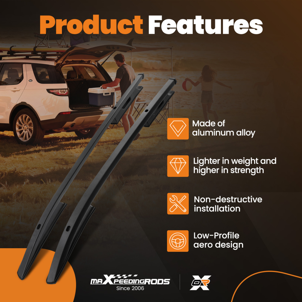 Black Aluminium Roof Rack Rails Side Bars Set compatible for Mitsubishi L200 / Triton 15+