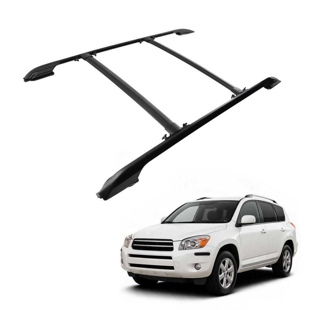 Aluminium Black Roof Rails Rack Cross Bars Set compatible for Toyota RAV4 MK3 2006-2012