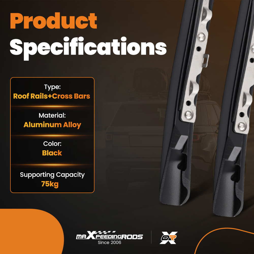 Black Cross Bar Set compatible for Range Rover L405 2013-2022 Aluminium Roof Rail