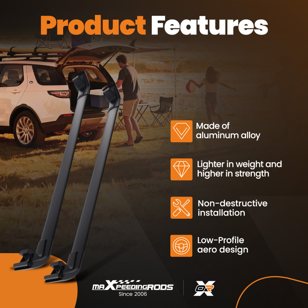 Black Cross Bar Set compatible for Range Rover L405 2013-2022 Aluminium Roof Rail