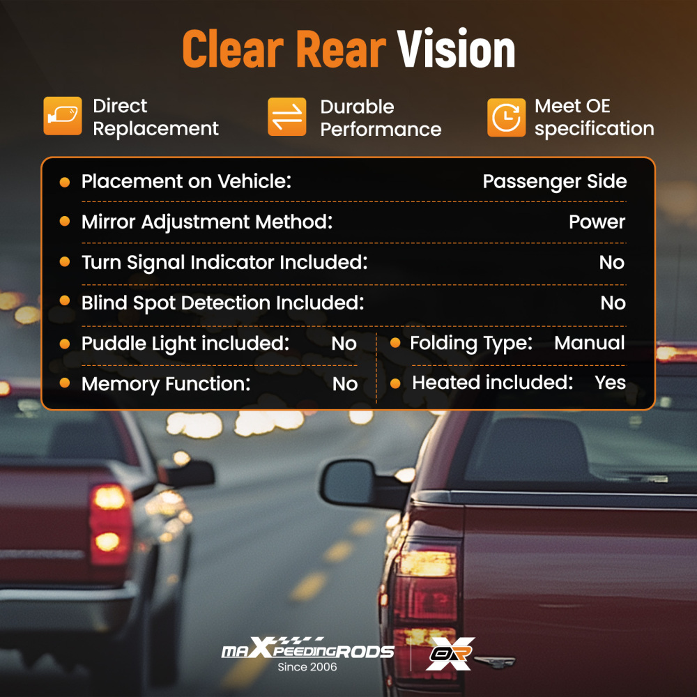 Black Mirror compatible for Chevy Tahoe 2007-2014 25775845 Power Heated Right Manual Fold