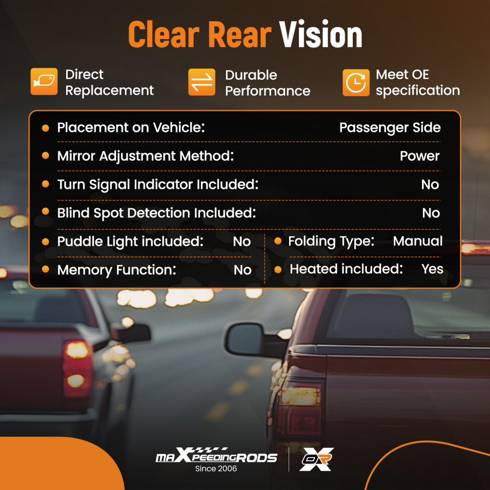 Right Heated Side View Mirror compatible for Chevrolet Silverado 1500 19-23 Power