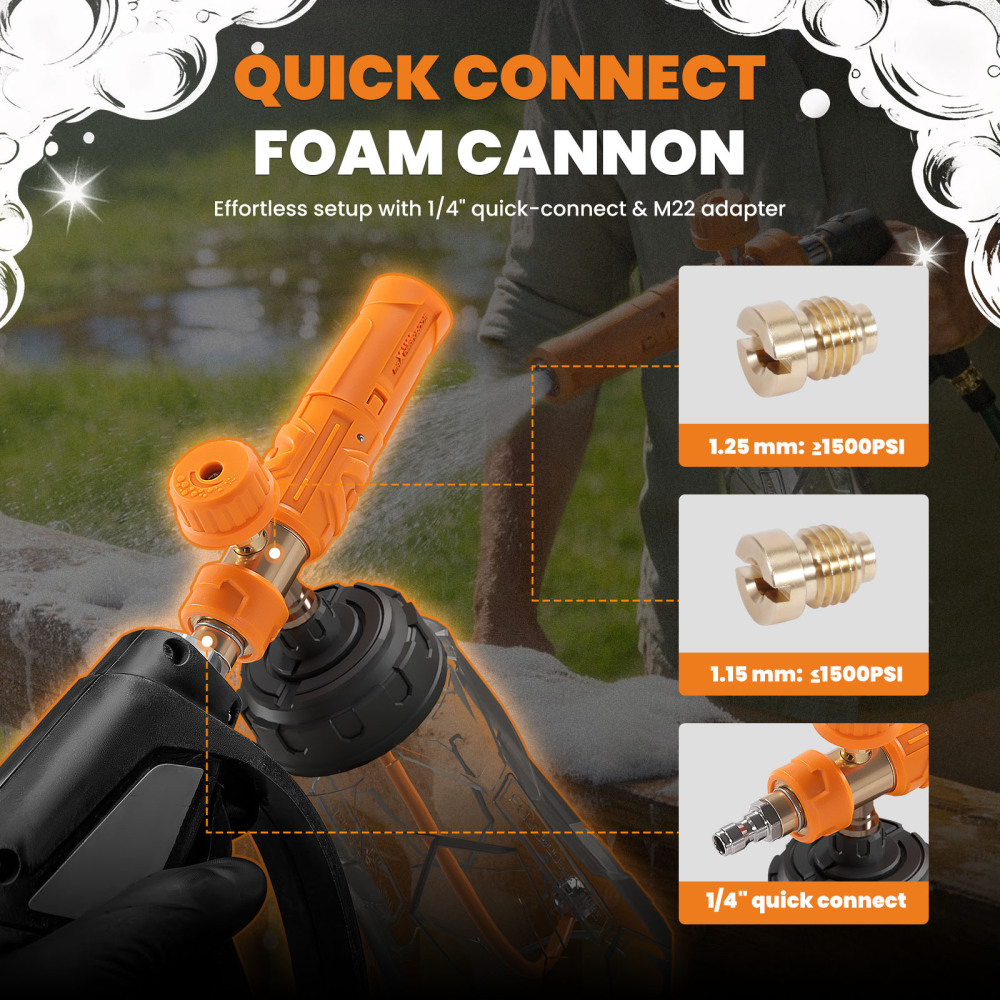 maXpeedingRods Wide Mouth Foam Cannon for Pressure Washer with 1/4 Quick Connect, 1.15/1.25mm Nozzle