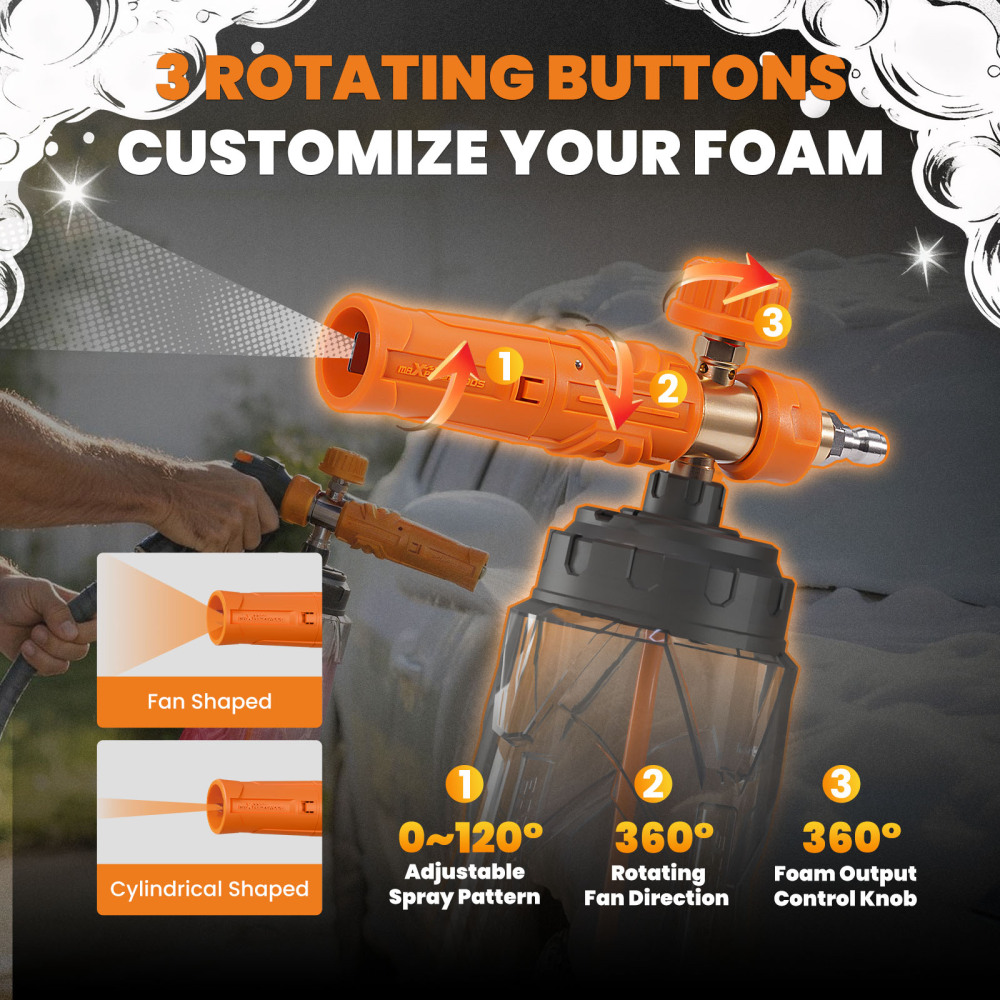 maXpeedingRods Wide Mouth Foam Cannon for Pressure Washer with 1/4 Quick Connect, 1.15/1.25mm Nozzle