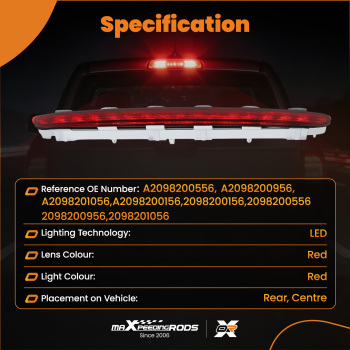 Centre Rear Brake Stop Light LED compatible for Mercedes CLK W209 2002-2009 Red A2098200156