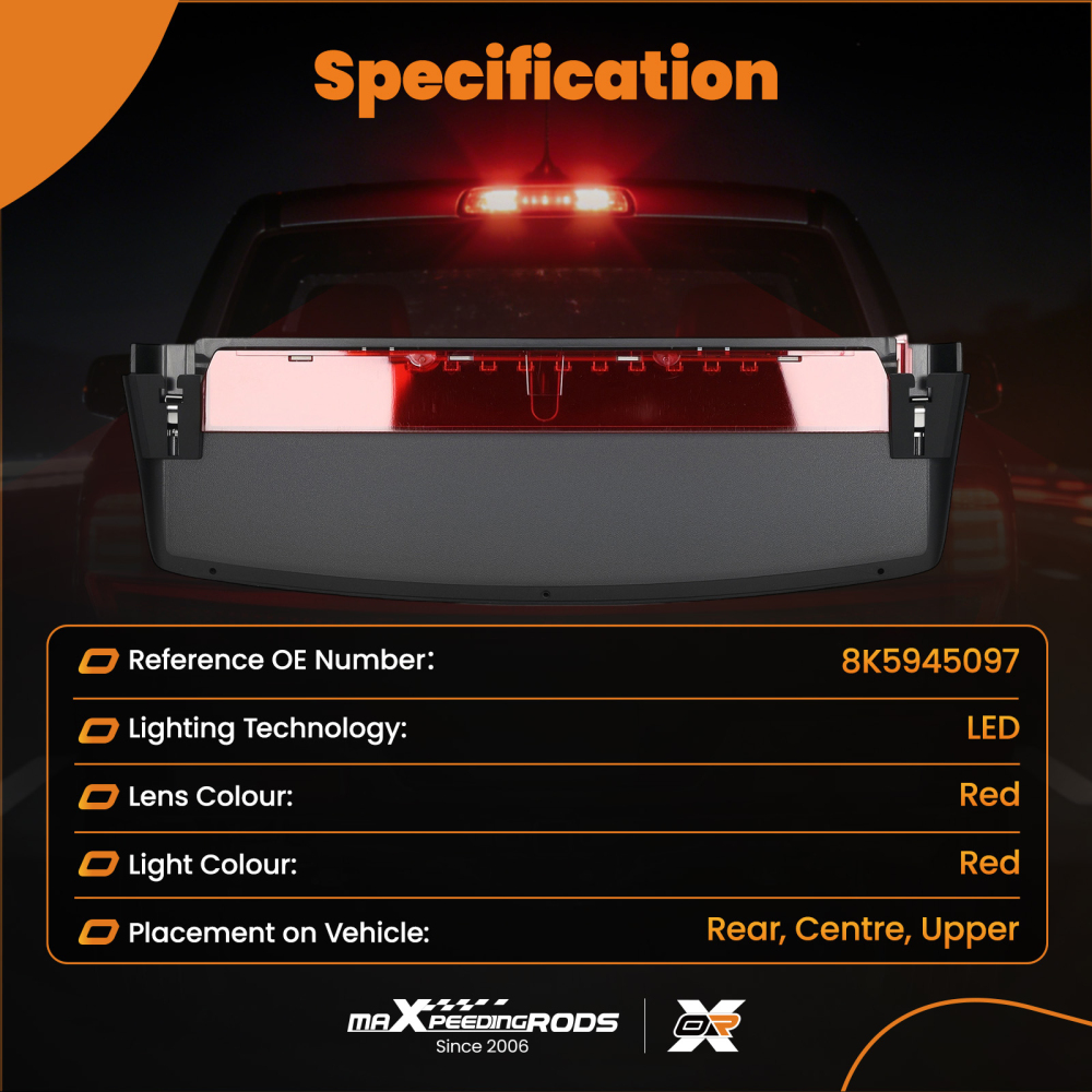 Brake Light Third Brake Light compatible for Audi A4/Avant 2009-2016 8K5945097 PC Plastic