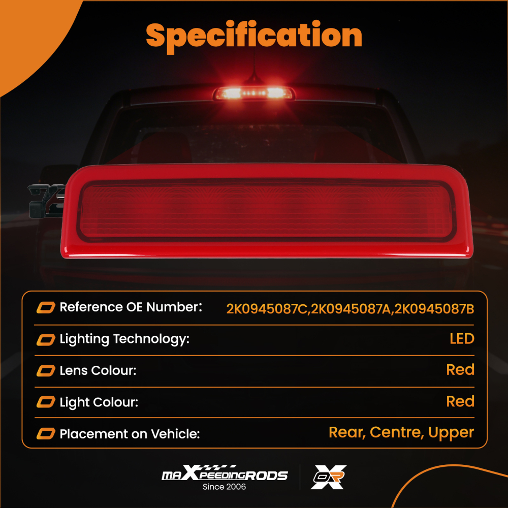 Red LED Rear High Level Brake Stop Light Lamp compatible for VW Caddy MK3 04-15 2K0945087C