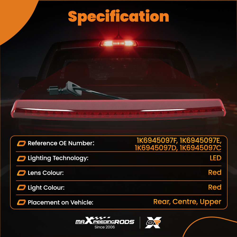 Red LED High Level Third Brake Stop Light compatible for VW Golf Passat Scirocco 1K6945097F