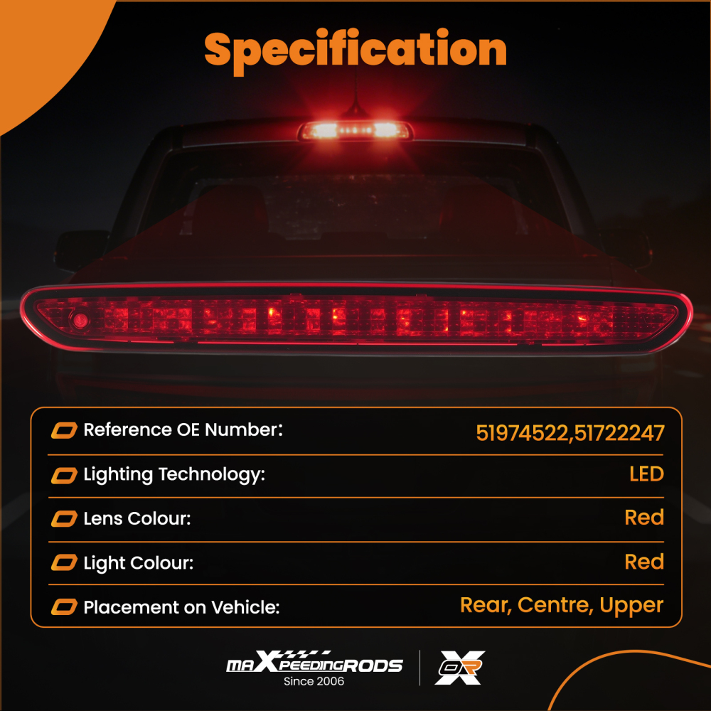 Brake Light Red Lense High Level Stop Lamp Third compatible for Fiat Punto 08-19 51974522