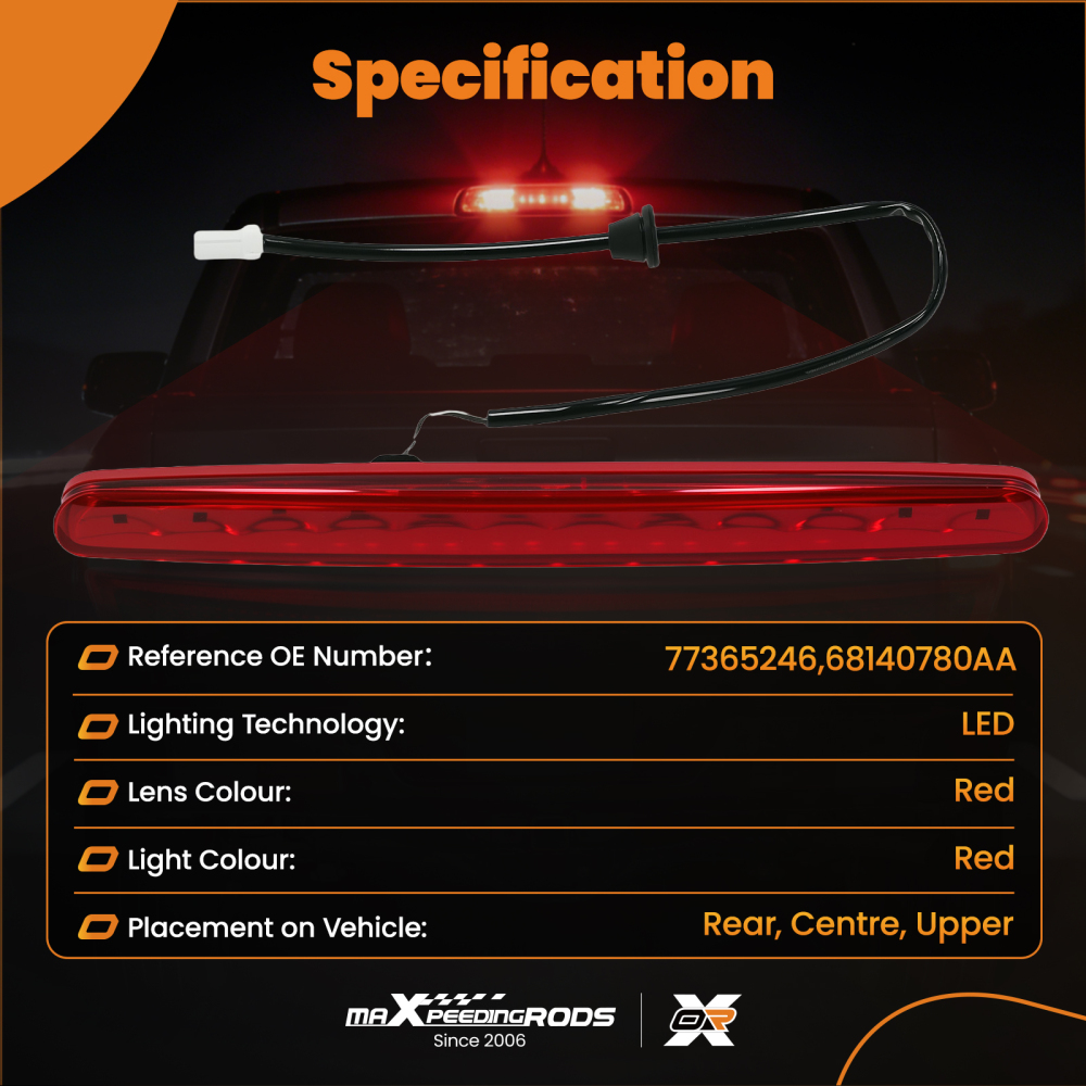 LED High Level 3rd Third Brake Stop Light compatible for Fiat 500 Convertible 2009-2018