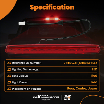 LED High Level 3rd Third Brake Stop Light compatible for Fiat 500 Convertible 2009-2018