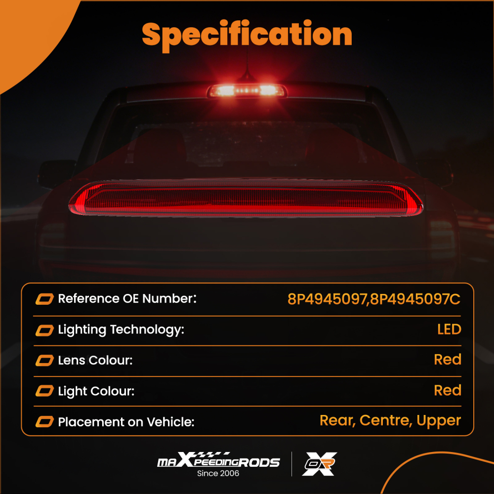 Rear High Mount Third Brake Stop Light compatible for Audi A3 S3 RS3 2004-2012 8P4945097C