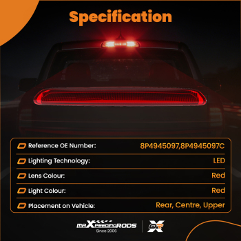Rear High Mount Third Brake Stop Light compatible for Audi A3 S3 RS3 2004-2012 8P4945097C